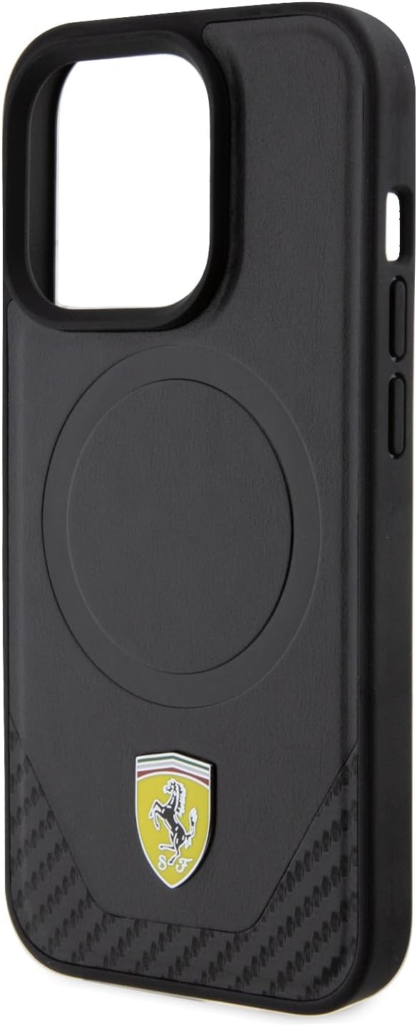 Ferrari FEHMP15LPTEK Hülle für iPhone 15 Pro 6.1" Schwarz hardcase Carbon Metal Logo