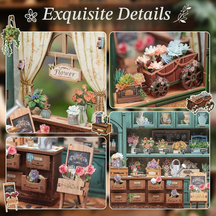 3D-Holz-Miniaturhaus mit LED – dekoratives Bücherregal-Deko, Selbstbau-Puzzle für Erwachsene, kreati