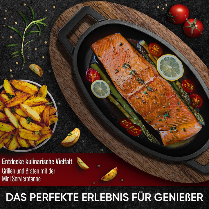 GUSSKÖNIG Servierpfannen Set – 6 ovale Gusseisen Grillpfännchen für den Grill – Gusseisenpfanne klei