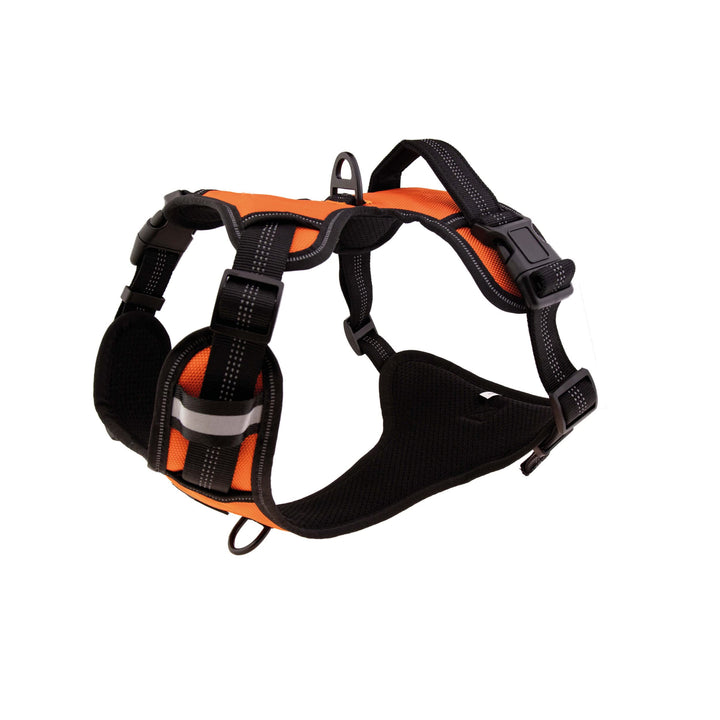 Floxik Hundegeschirr orange L | Anti Zug Brustgeschirr reflektierend &amp; gepolstert mit Haltegriff für