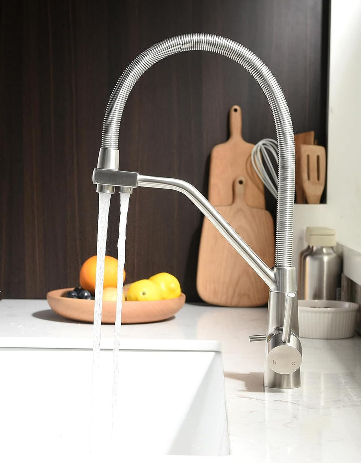 3 Wege Wasserhahn Küche,Küchenarmatur-360° Drehbar,mit 3 in 1 Wasserhahn für Wasserfilter,Spiralfede