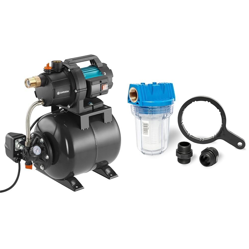 Gardena Hauswasserwerk 3700/4: Pumpe zur Hauswasserversorgung mit 19l Tank &amp; Güde 94460 Schmutzfilte