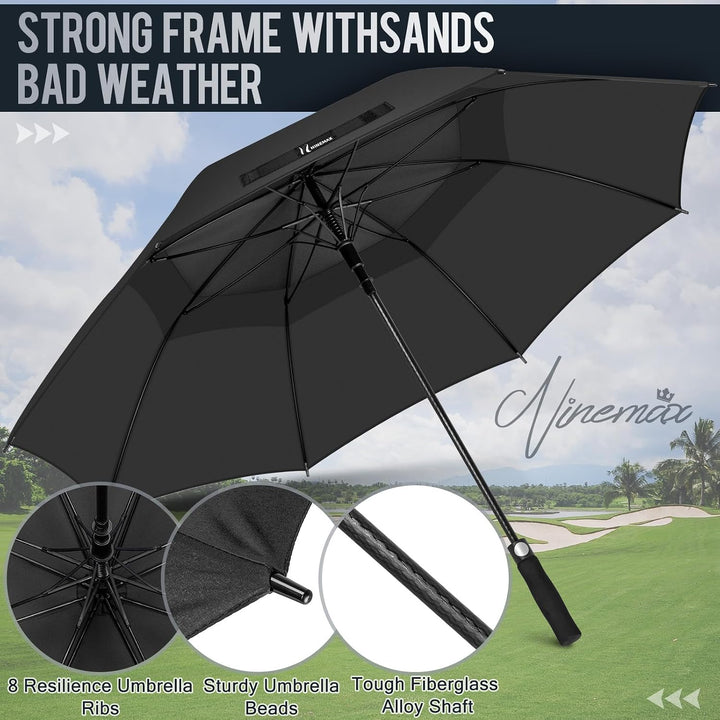 NINEMAX Golf Regenschirm Gross Sturmfest XL/XXL, Grosser Regenschirm Sturmfest Stabil, Golfschirm Gr