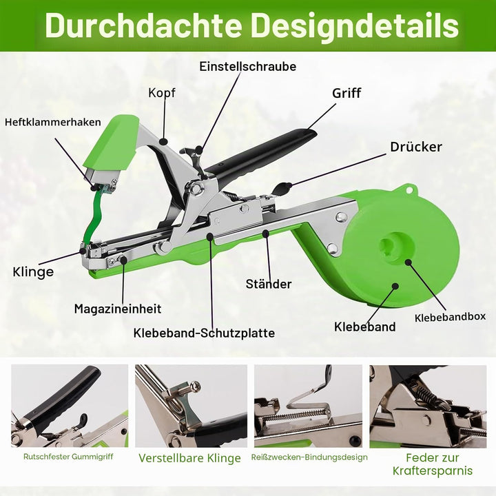 Pflanzenbindemaschine,komplett mit 10000 Klammern und 20 Rollen grünem Gartenbau-Pflanzenbindeband g