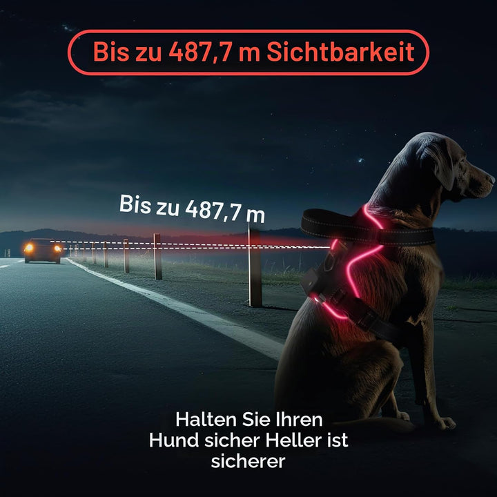 MASBRILL Hundegeschirr Leuchtend Aufladbar, LED Hundegeschirr Verstellbar Reflektierend mit Griff, W
