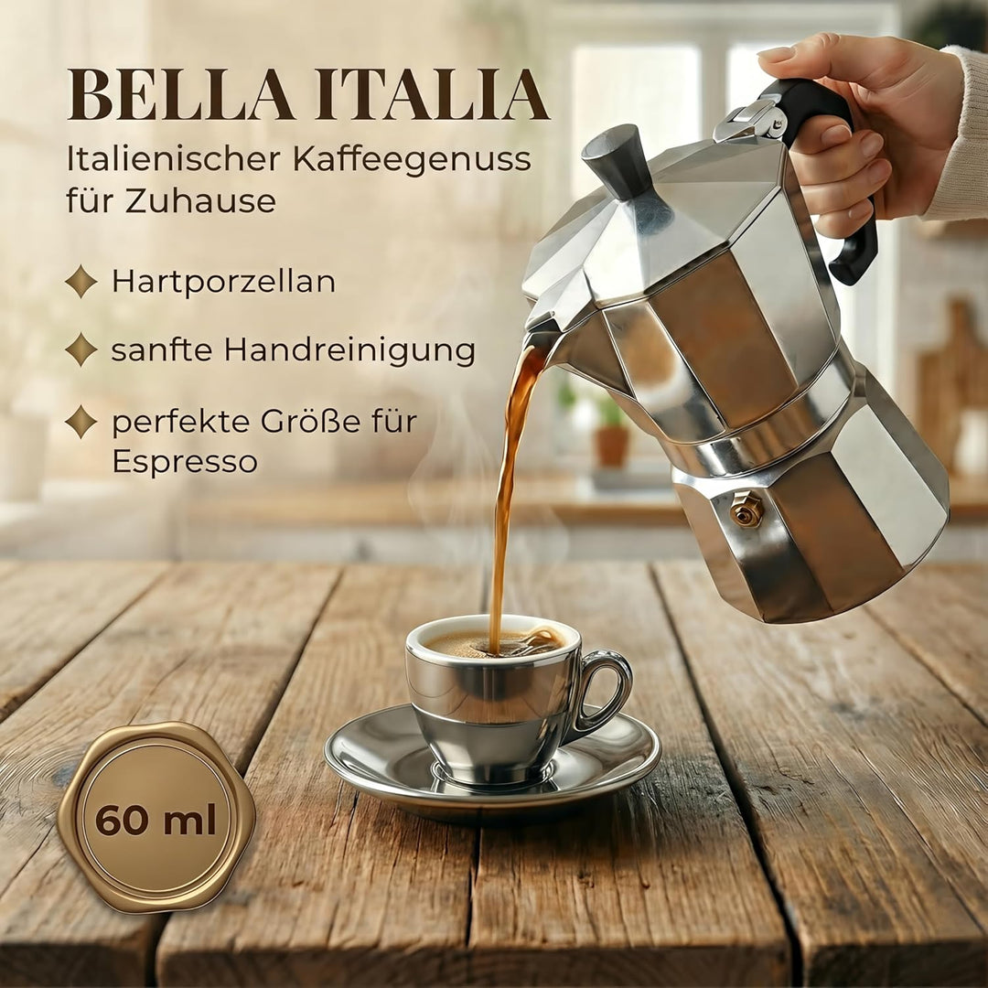 6x Espressotassen | Silber Chrome | Italian Style | dickwandig &amp; schwer | Espresso 6er Set mit Unter