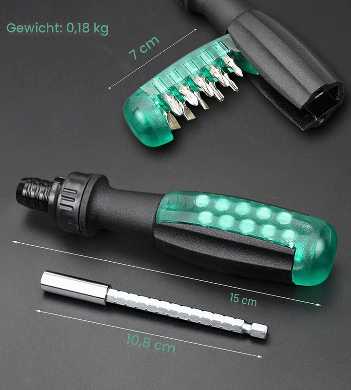 Ratschenschraubendreher Set mit magnetischen 10 Bits, alles in einem kleinen Taschen-Design, 1 Packu