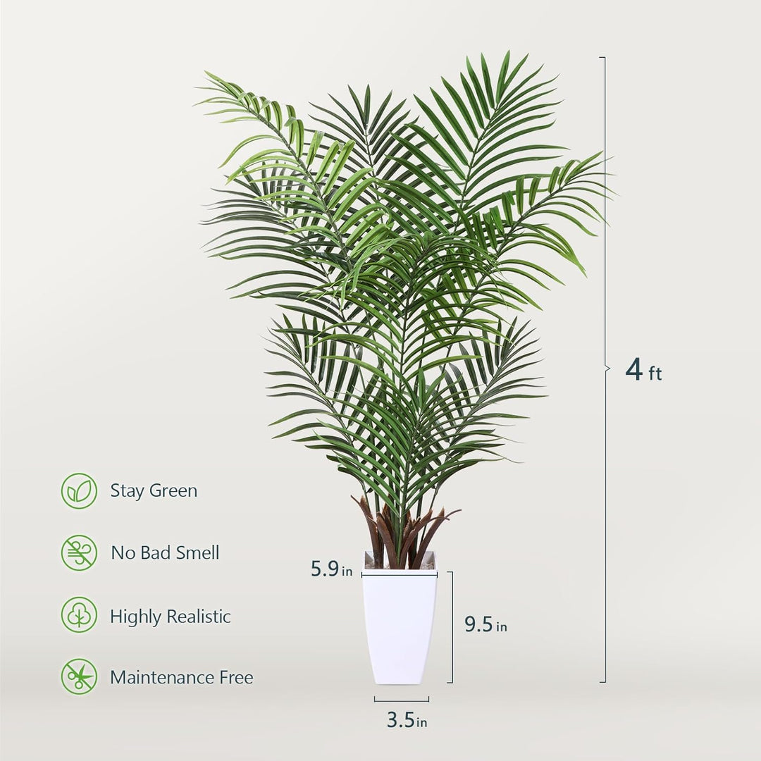 Kazeila Künstliche Pflanzen Gross 120cm Kunstpalme Kunstpflanze mit Weiss Topf Fake Plastikpflanzen