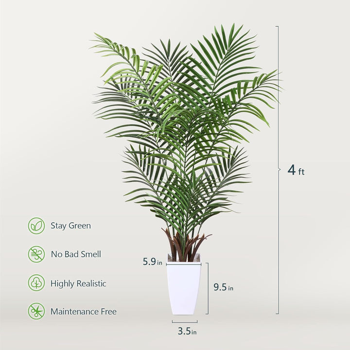 Kazeila Künstliche Pflanzen Gross 120cm Kunstpalme Kunstpflanze mit Weiss Topf Fake Plastikpflanzen