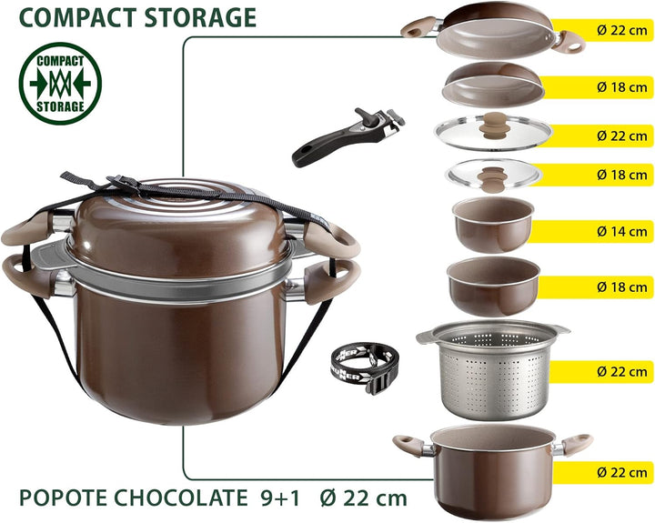 BRUNNER Topfset Chocolate 9 Plus 1 Durchm. 22 Ø 22 9+1, Ø 22 9+1