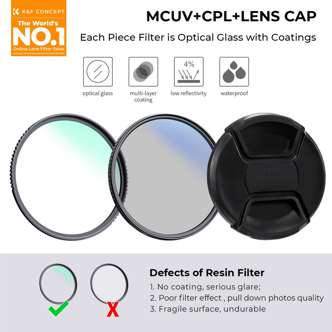 K&amp;F Concept Nano K-Serie Filter Set 67mm UV Filter,Polfilter (CPL),Objektivdeckel&amp; Aufbewahrungstasc