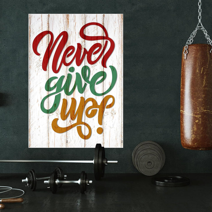 wandmotiv24 Poster als Wanddeko, Grösse Din A0, Never give up, Holz, bunt, Moderne Wanddeko, Wandbil