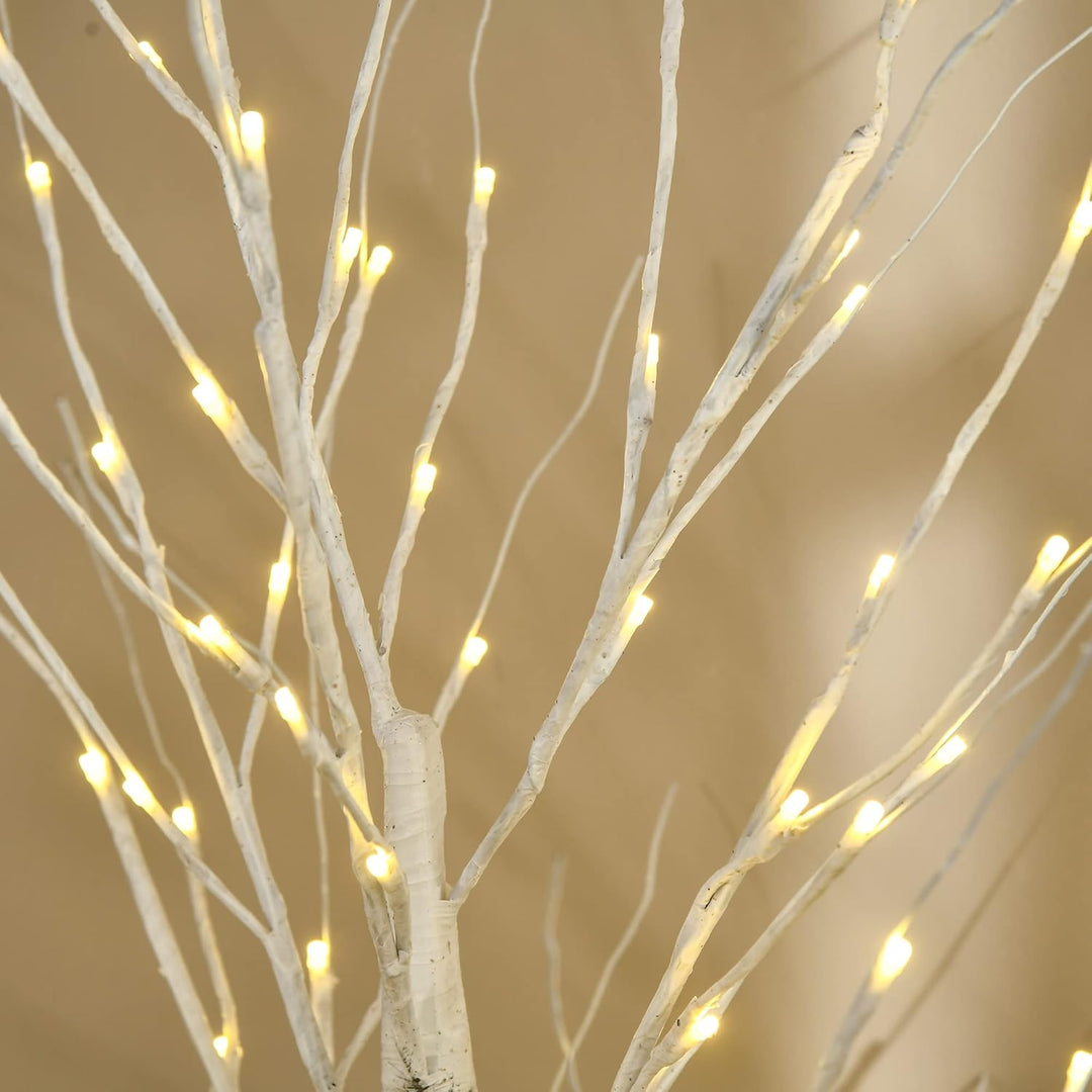 HOMCOM 150 cm Kunstbaum, Birkenbaum mit LED, Weihnachtsbaum Birken, Weihnachtsdeko Kunstbirke für Pa