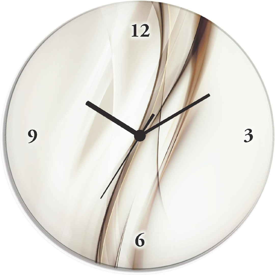 ARTLAND Wanduhr ohne Tickgeräusche Glas Funkuhr Ø 30 cm Rund Lautlos braune Welle abstrakt Braune We