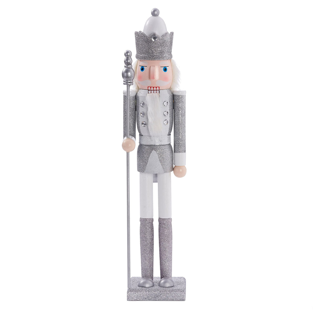 THE TWIDDLERS Grosse Holz Weihnachten Nussknacker Figuren (Weiss & Silber), XL 50cm - Traditionelle
