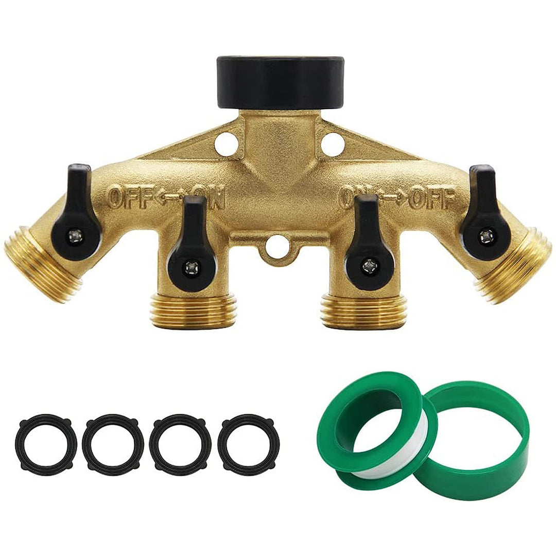 ATDAWN 4-Wege-Schlauchverteiler aus Messing, 1,9 cm (3/4 Zoll) Messingschlauch-Wasserhahn-Verteiler,