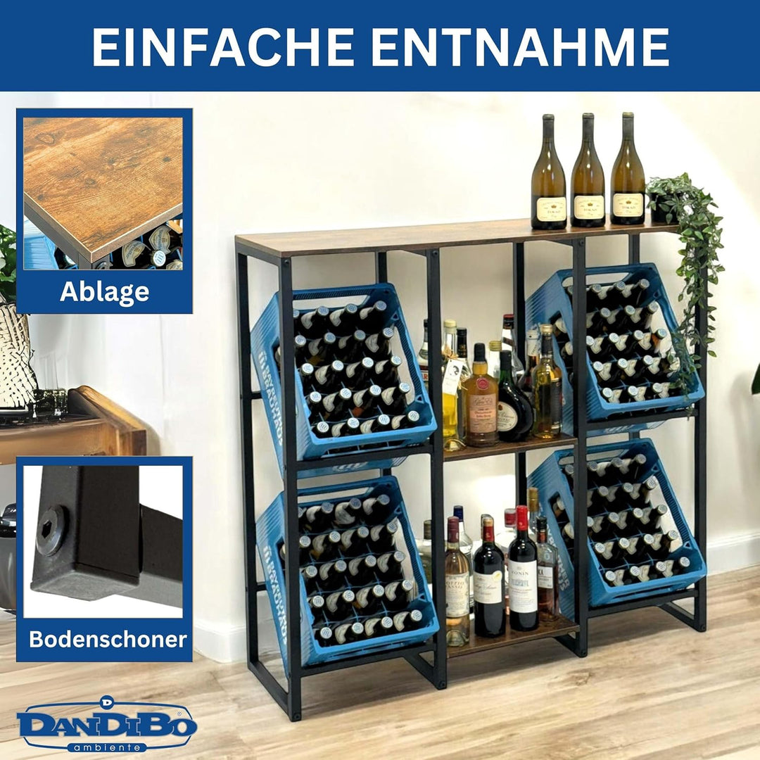 DanDiBo Getränkekistenregal 4 Kisten mit Ablage Holz Metall 96564 Getränkeregal Kistenregal Getränke