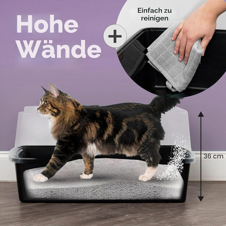 Iris Ohyama, XXL Katzenklo, Katzentoilette Hoher Rand, Schwarz, Grosses Katzenklo, Abnehmbare Ränder