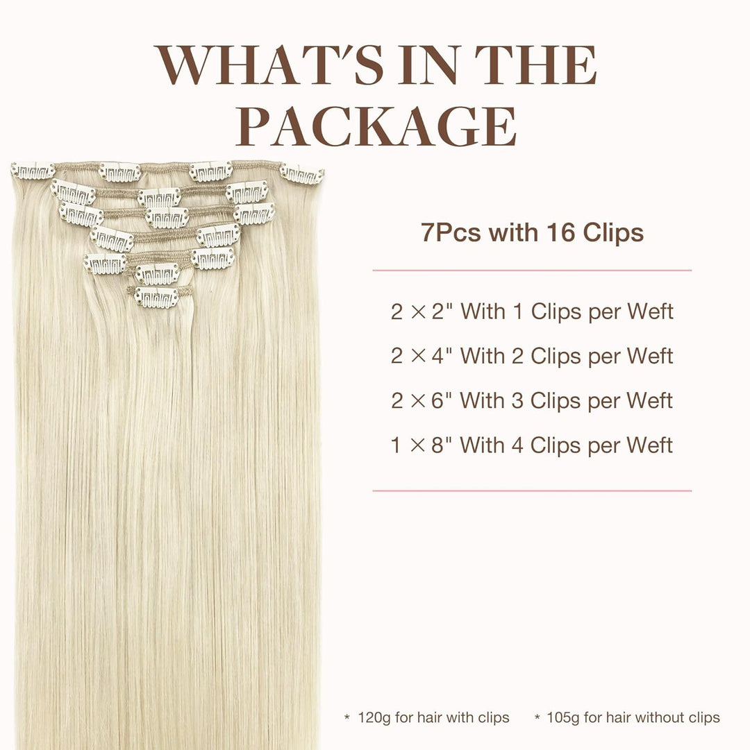 GOO GOO Clip in Extensions Echthaar, Echthaar Extensions Clip, 45cm 120g 7pcs, Extensions Echthaar,