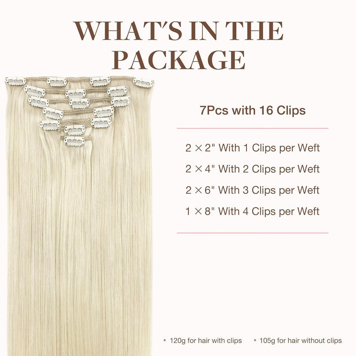 GOO GOO Clip in Extensions Echthaar, Echthaar Extensions Clip, 45cm 120g 7pcs, Extensions Echthaar,