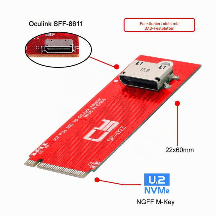 CY Adapter PCI-E 4.0 M.2 M-Key auf Oculink SFF-8612 SFF-8611 Host Adapter für PCIe Nvme SSD 2260 Bla