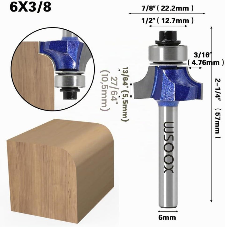 WSOOX 4 Stück Abrundfräser Standard Fräser Set für Holz mit 6mm Schaft, Fräser für Oberfräse Set