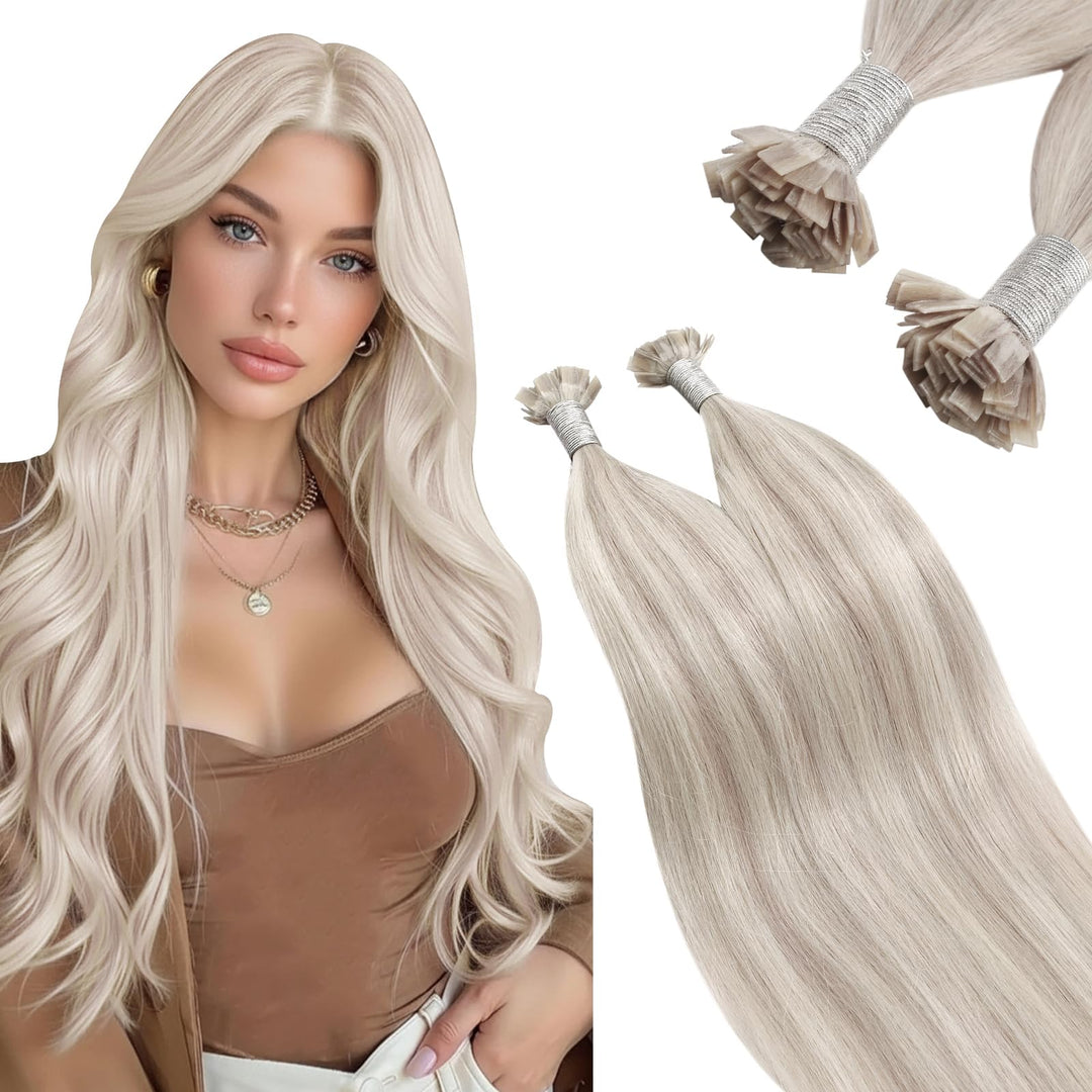 Ugeat Flat Tip Extensions Echthaar Bondings Blond Natürlich 40cm Bonding Extensions Echthaar Aschblo