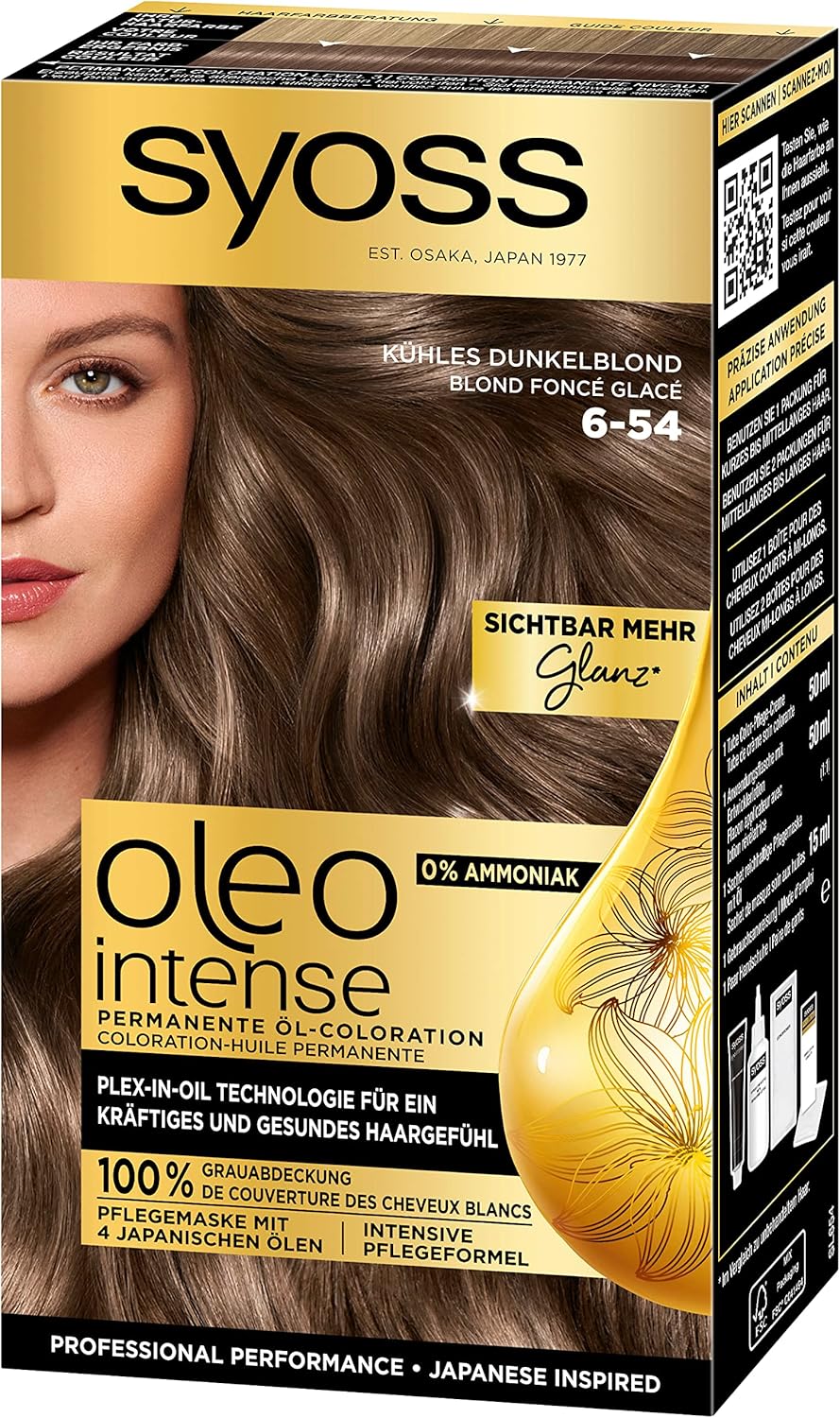 Syoss Oleo Intense Öl-Coloration 6-54 Kühles Dunkelblond Stufe 3 (115 ml), dauerhafte Haarfarbe mit