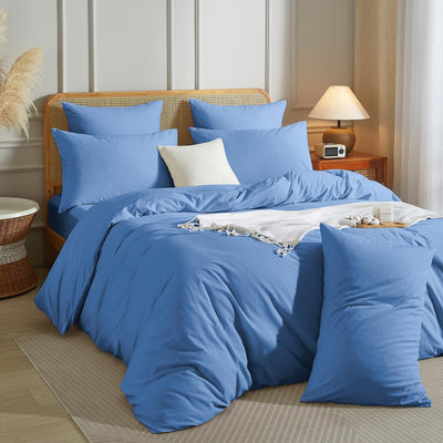Luowei Bettwäsche 135x200 2tlg Blau Hellblau Himmelblau Einfarbig Uni 1 Bettbezug und 1 80x80 Kissen