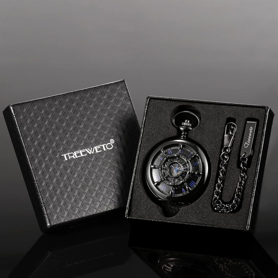 TREEWETO Taschenuhr Vintage Ruder Hohl Mechanisch Steampunk Skelett Römische Ziffern Taschenuhr mit