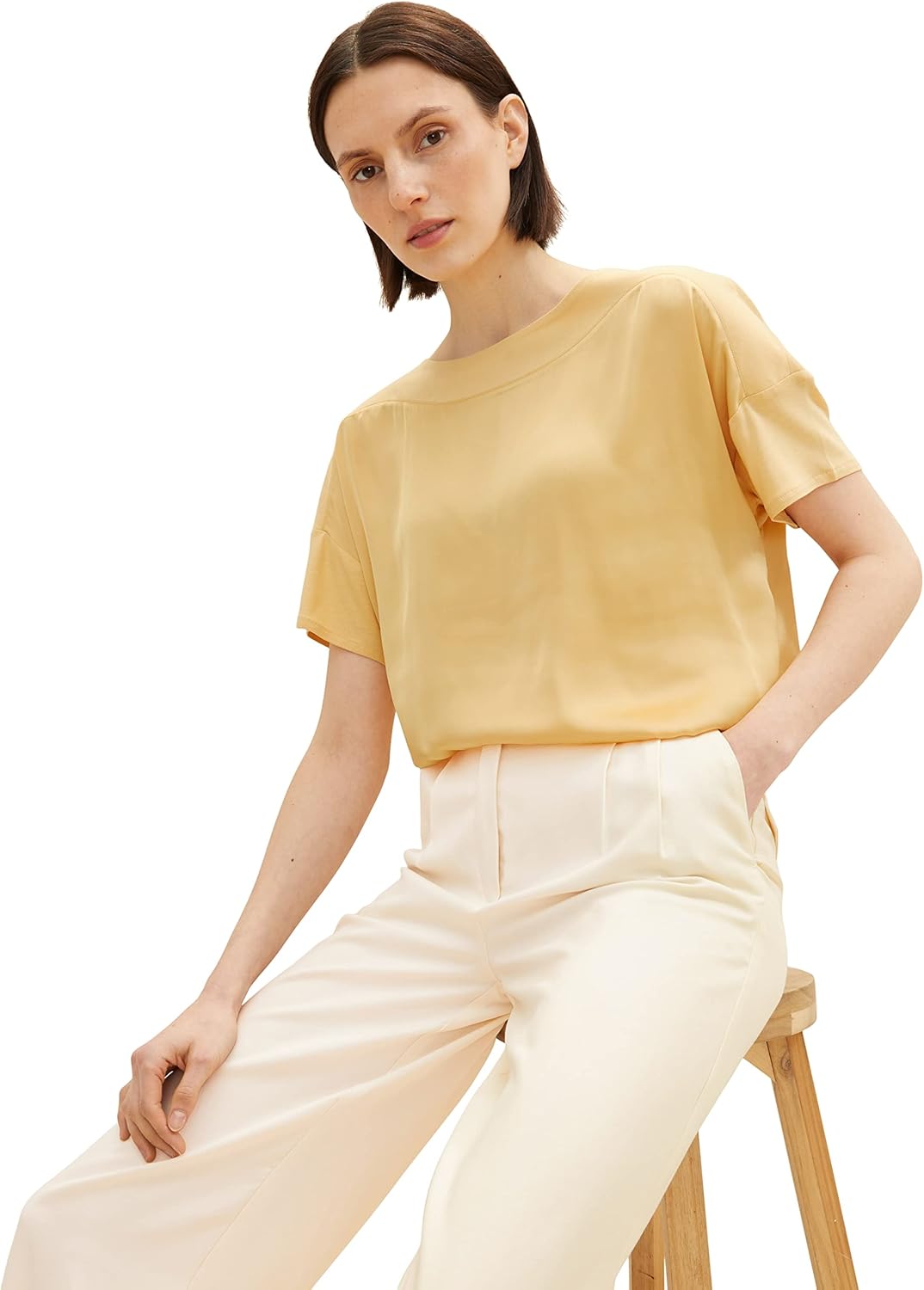 TOM TAILOR Damen Satin Blusen T-Shirt XL 31648 - Fawn Beige, XL 31648 - Fawn Beige