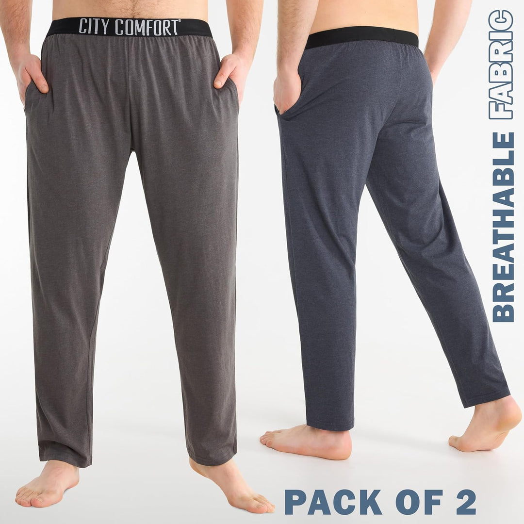 CityComfort Herren Schlafanzughose Lang mit Seitentaschen & elastischem Bund, 2er Pack XXL Elastisch