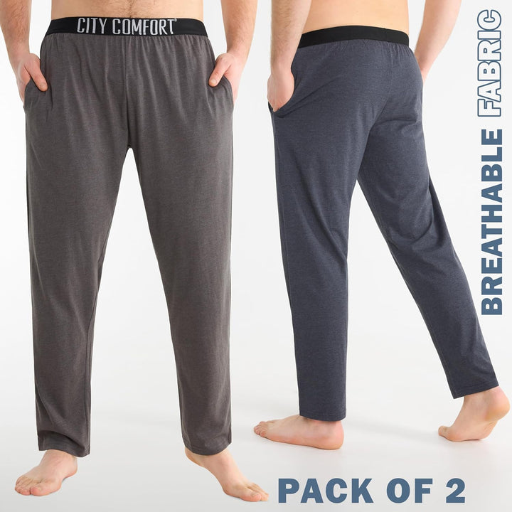 CityComfort Herren Schlafanzughose Lang mit Seitentaschen & elastischem Bund, 2er Pack XXL Elastisch