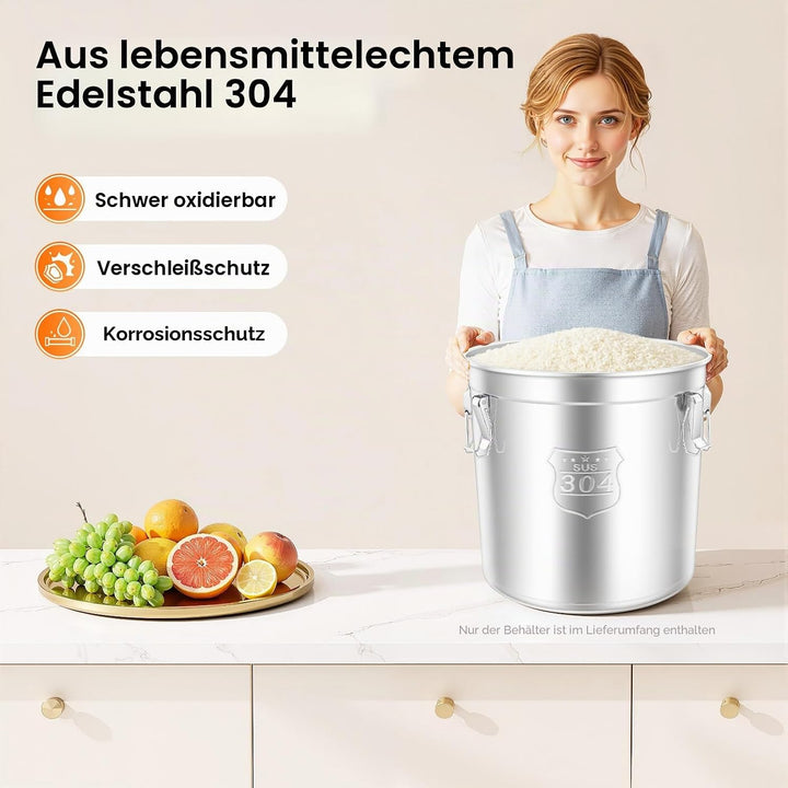 Edelstahl Getreidebehälter, 48L Luftdichter Kanister Lebensmitteln mit Deckel, Küche Edelstahl Eimer