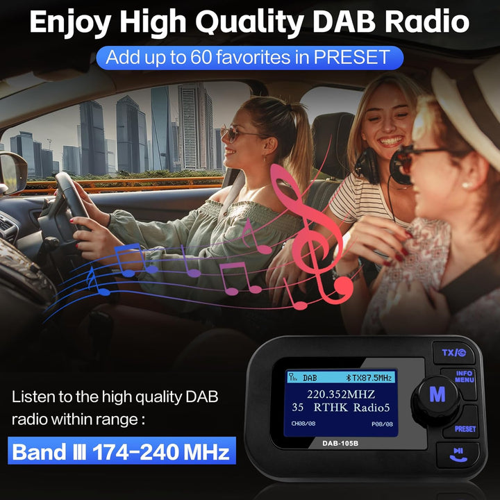 DeeprBetter DAB+ Adapter für Autoradio, DAB Adapter Stereoanlage mit 2,3 LCD-Display, Plug&Play Auto