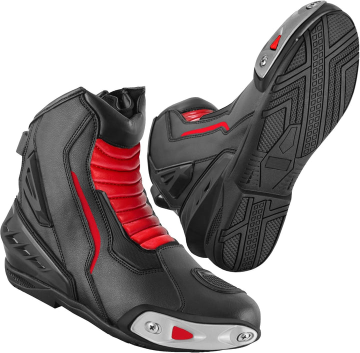 Vaster Moto Motorradschuhe für Herren, kurz, wasserdicht, Leder, rutschfeste Sohle 45 EU Rot, 45 EU