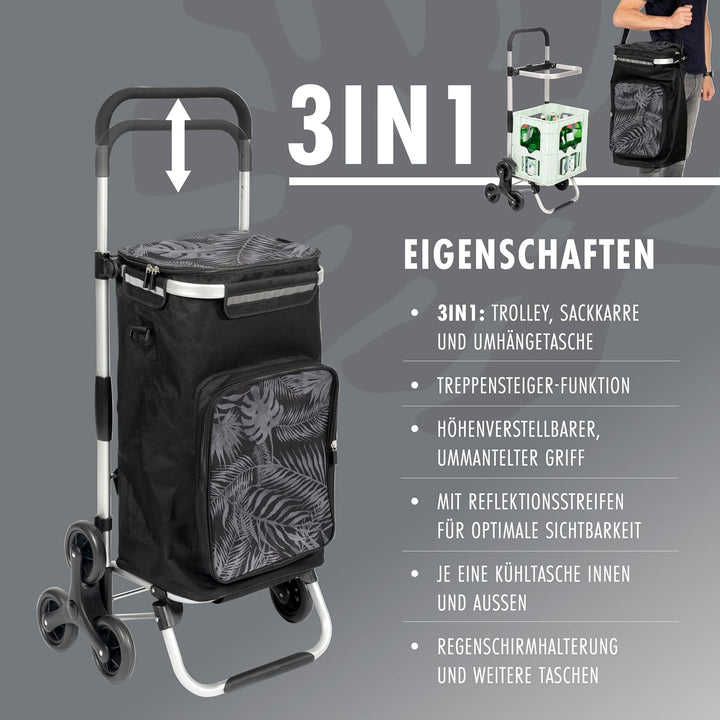 eluno Einkaufstrolley OKEL, Treppensteiger, klappbarer Handwagen, inkl. 2 Kühlfächern, Einkaufswagen