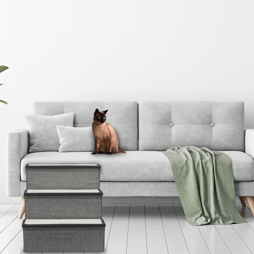 Relaxdays Hundetreppe, 3 Stufen, mit Stauraum, Hunde & Katzen, HxBxT: 39 x 40 x 49 cm, Faltbare Tier