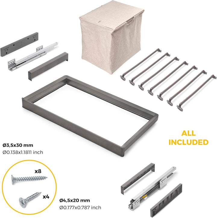 Emuca - Satz aus 7-Stangen-Hosenhalter, Wäschekorb und ahmen für Schrank Quartz, mit Soft-Close- und