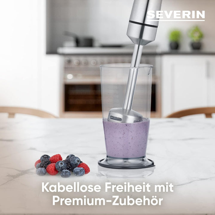 SEVERIN Kabelloser Stabmixer mit Premium-Set, abnehmbarer Mixstab, mit Pürierstab, Multizerkleinerer