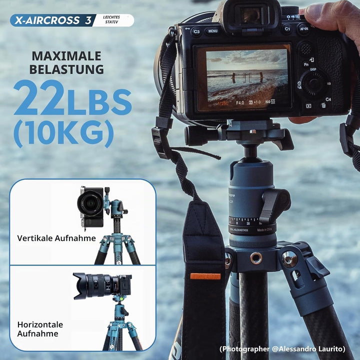 Fotopro Carbon Stativ 151 cm 360-Grad-Kugelkopf Schnellwechselplatte Leichtes Kamera Stativ für Reis