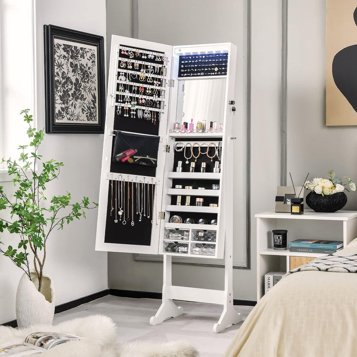 COSTWAY Schmuckschrank neigungsverstellbar, freistehender Schmuckregal mit Ganzkörperspiegel & inner