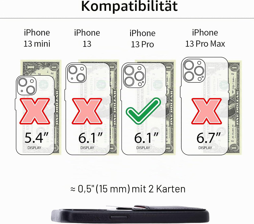 Dockem Echtleder Hülle für iPhone 13 Pro mit Kartenfachen und Integrierter Metallplatte zur Magnetis