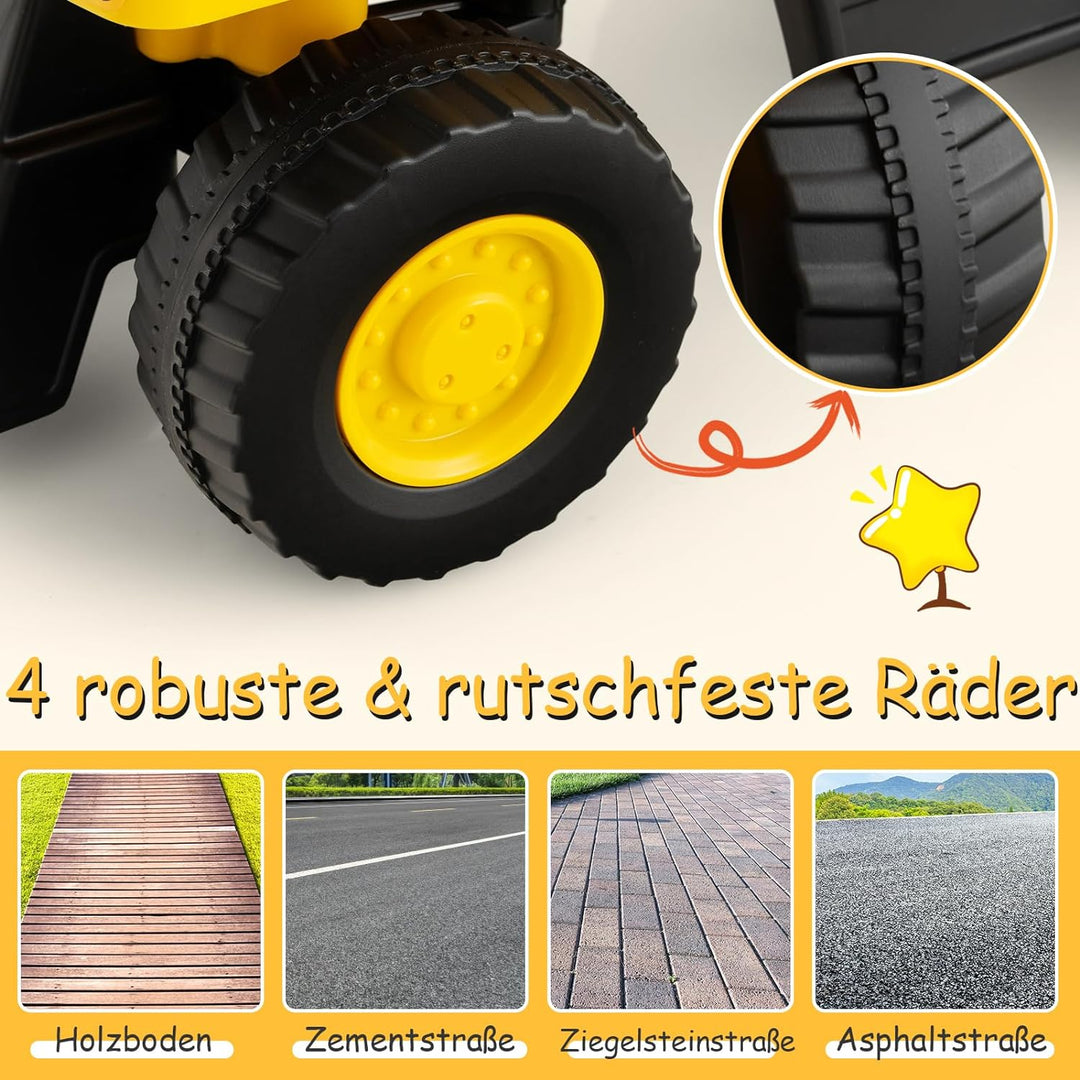 DREAMADE Sitzbagger, Bagger mit Lenkbarer Schaufel & Hupe, Rutschauto mit Stauraum unter Sitz, Aufsi