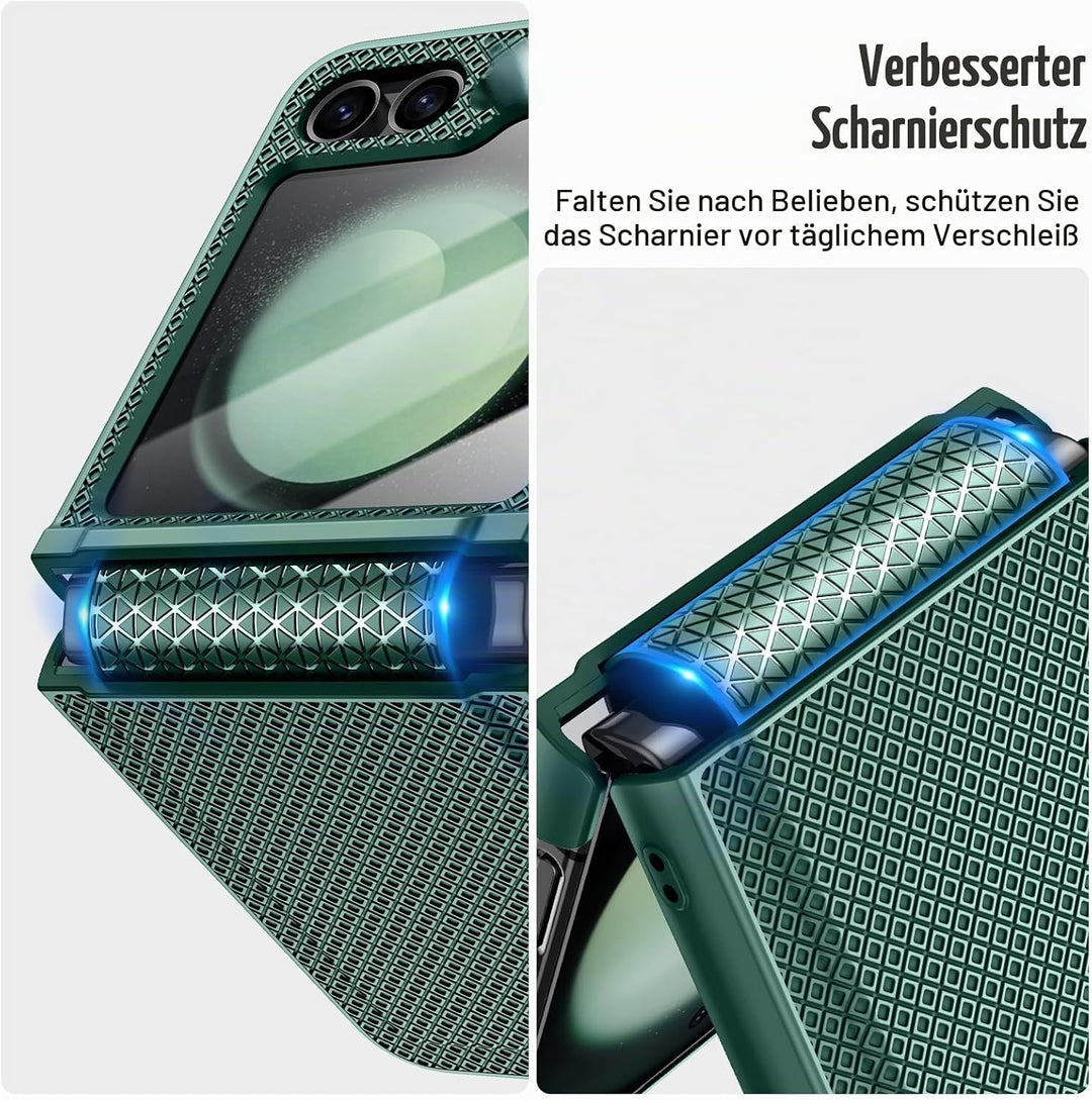 Doeshine für Samsung Galaxy Z Flip 5 Hülle mit Scharnierschutz &amp; Displayschutzfolie, Rutschfester Te