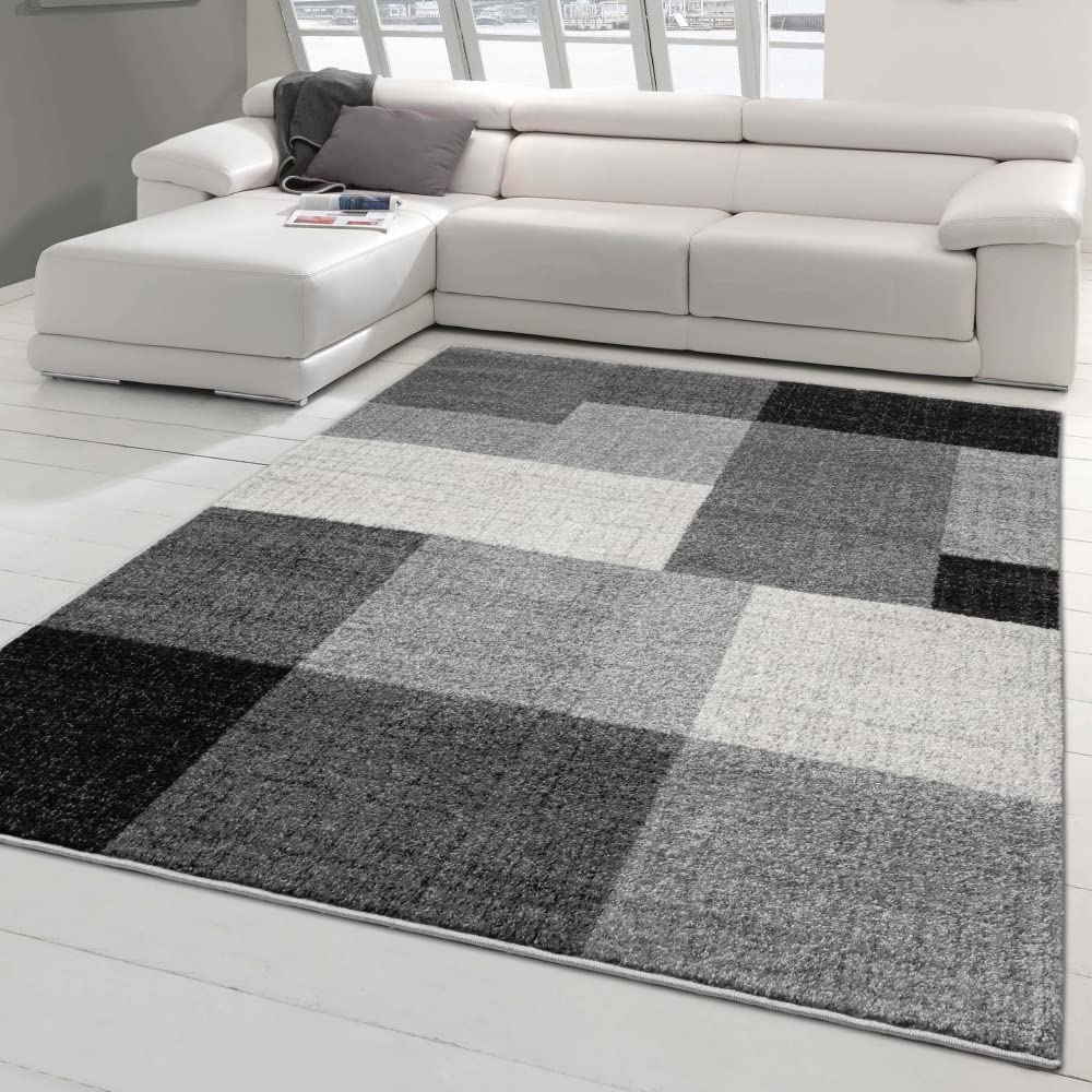 Grosser Teppich für Wohnzimmer | dezente Quadrate | Creme grau, Grösse 240x330 cm 240x330 cm Creme G