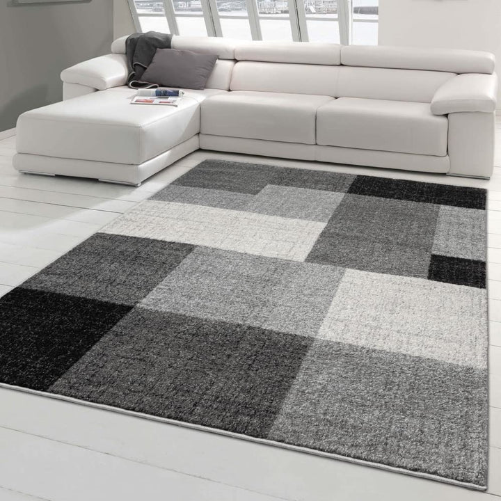 Grosser Teppich für Wohnzimmer | dezente Quadrate | Creme grau, Grösse 240x330 cm 240x330 cm Creme G