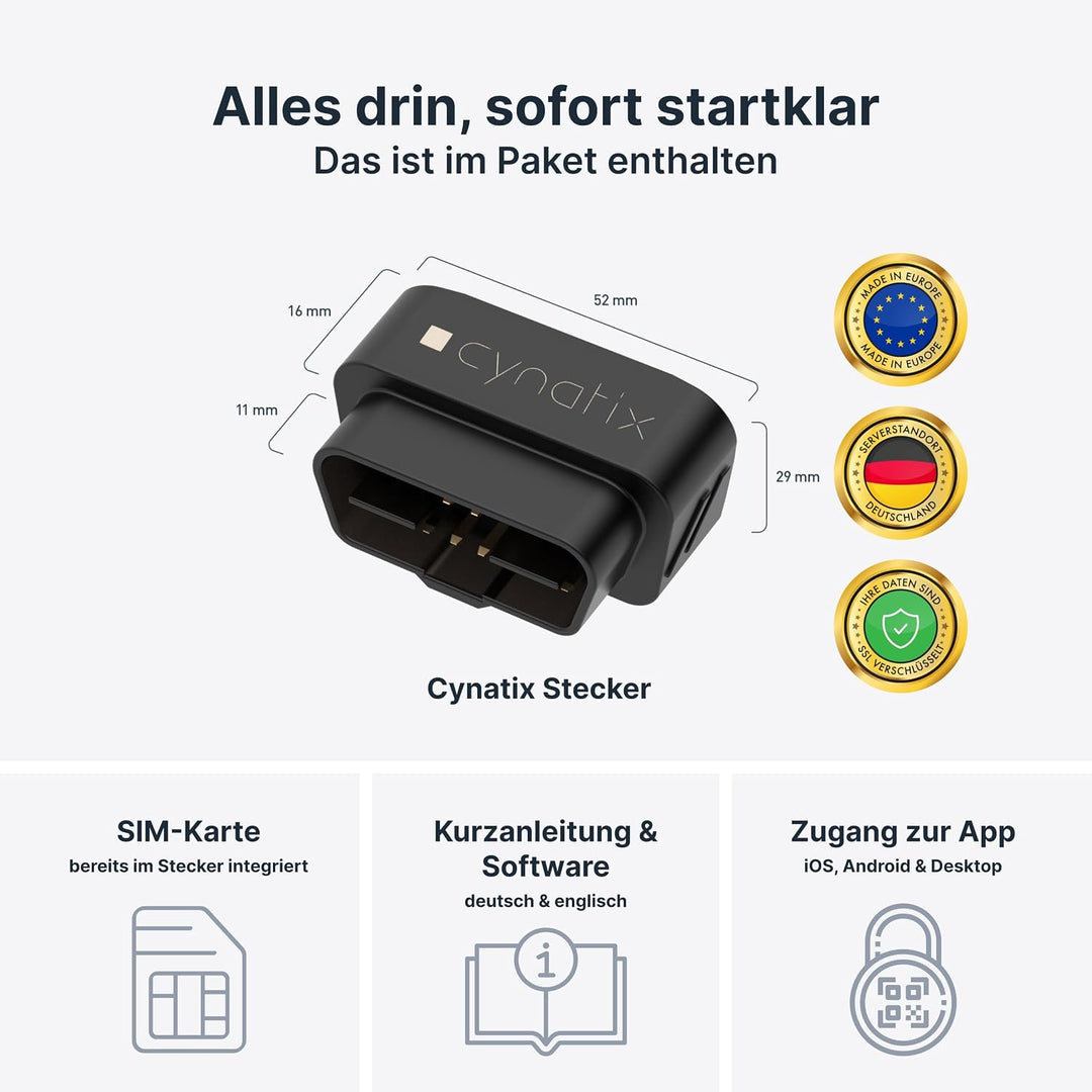 Cynatix GPS Tracker 1-Jahres-Komplettpaket ohne ABO für Auto, LKW, Transporter, Wohnmobil mit Echtze