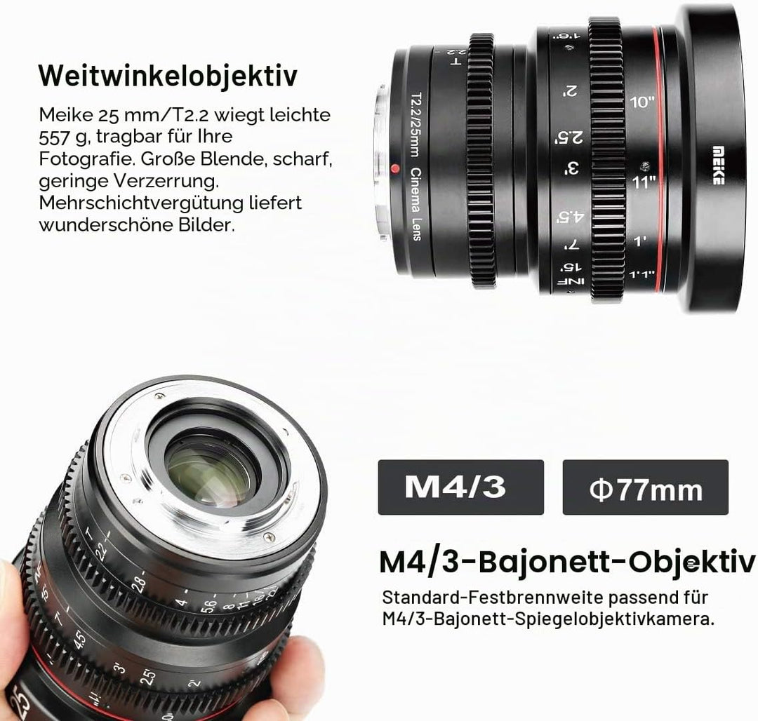 Meike 25mm T2.2 Manual Focus Mini Prime Low Distortion Imperial Cinema Lens for Micro Four Thirds MF