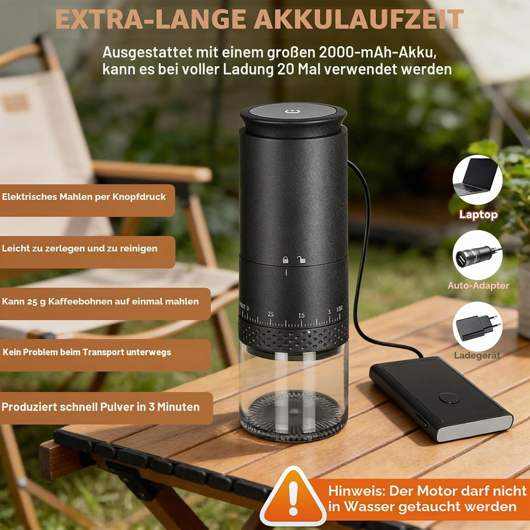 Kaffeemühle Elektrisch, USB Wiederaufladbare Tragbare Kaffemühle mit 38-stufiger Mahlgrad-Einstellun